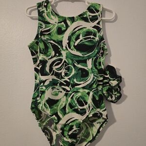 NWT Aero Leotard Gymnastics Dance Child Large With Scrunchie Green Multi-Color